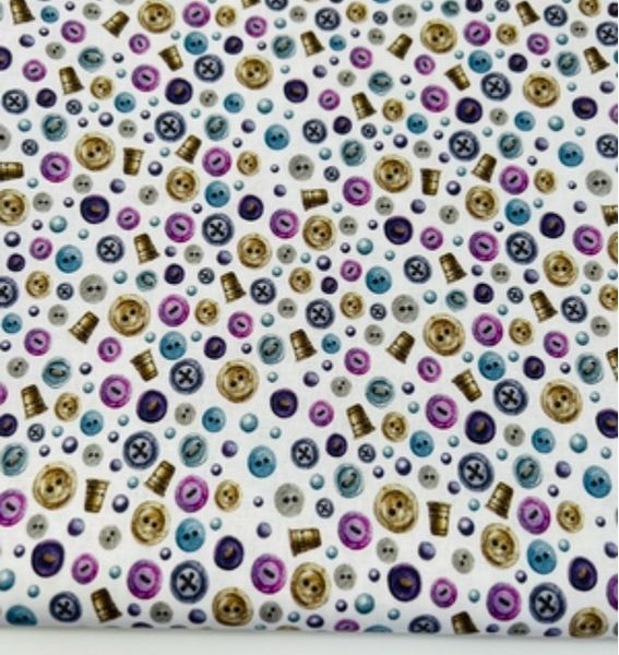 ПУГОВКИ, НАПЕРСТКИ НА БЕЛОМ,  хлопок Handmade Fabrics 1