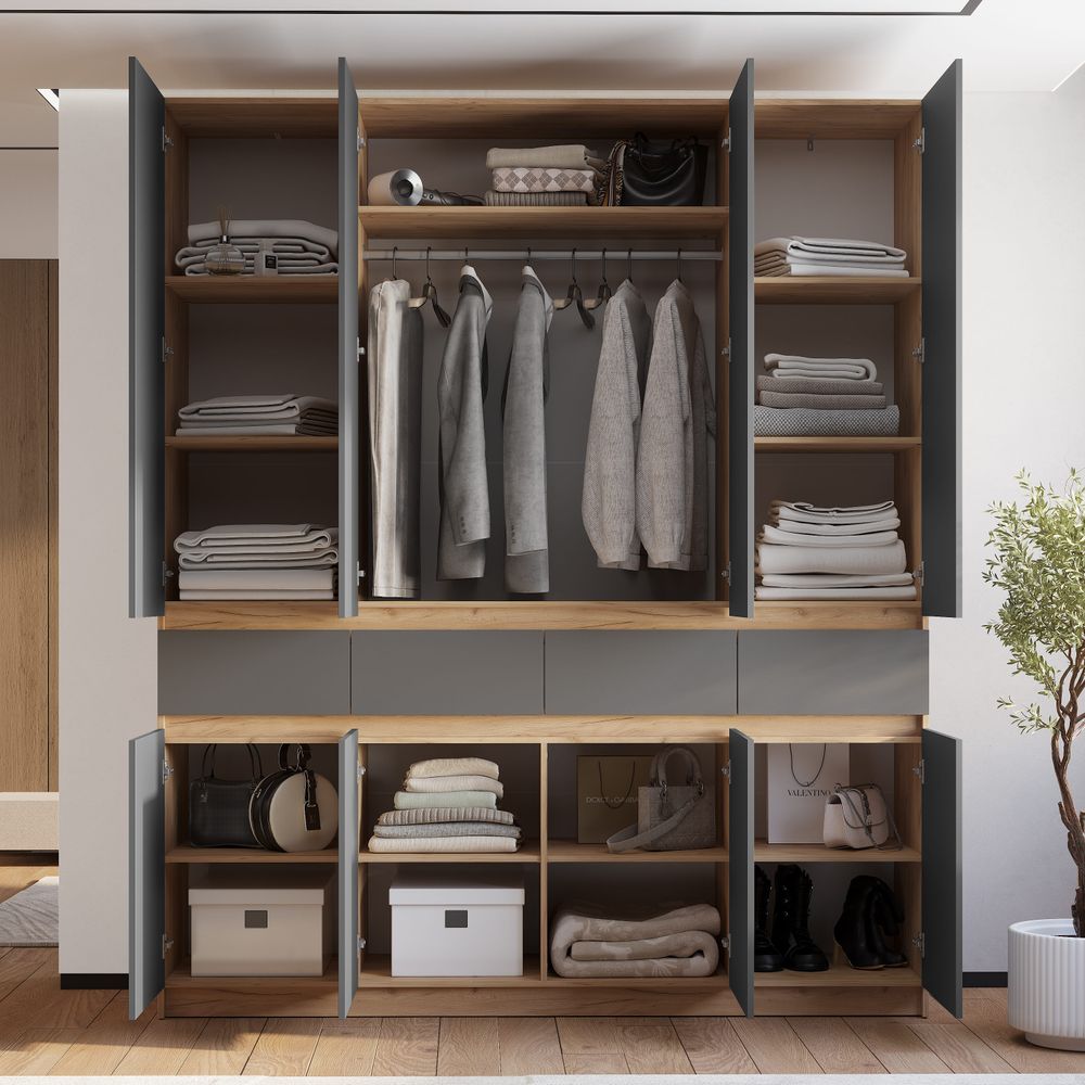 Шкаф 4-х створчатый Багира ШК-13 крафт/графит