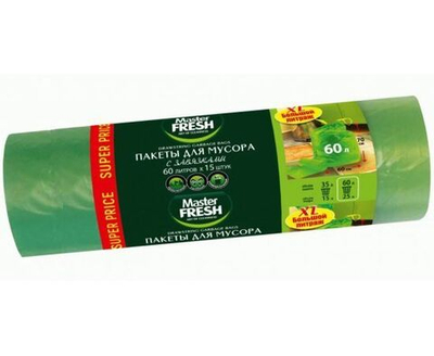 Master fresh Мешки для мусора 60л 15шт XXL с завязками, зеленые