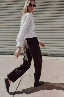 ZARA БРЮКИ С ШИРОКИМИ ШТАНИНАМИ И ДВОЙНЫМ ПОЯСОМ, КОРИЧНЕВЫЙ