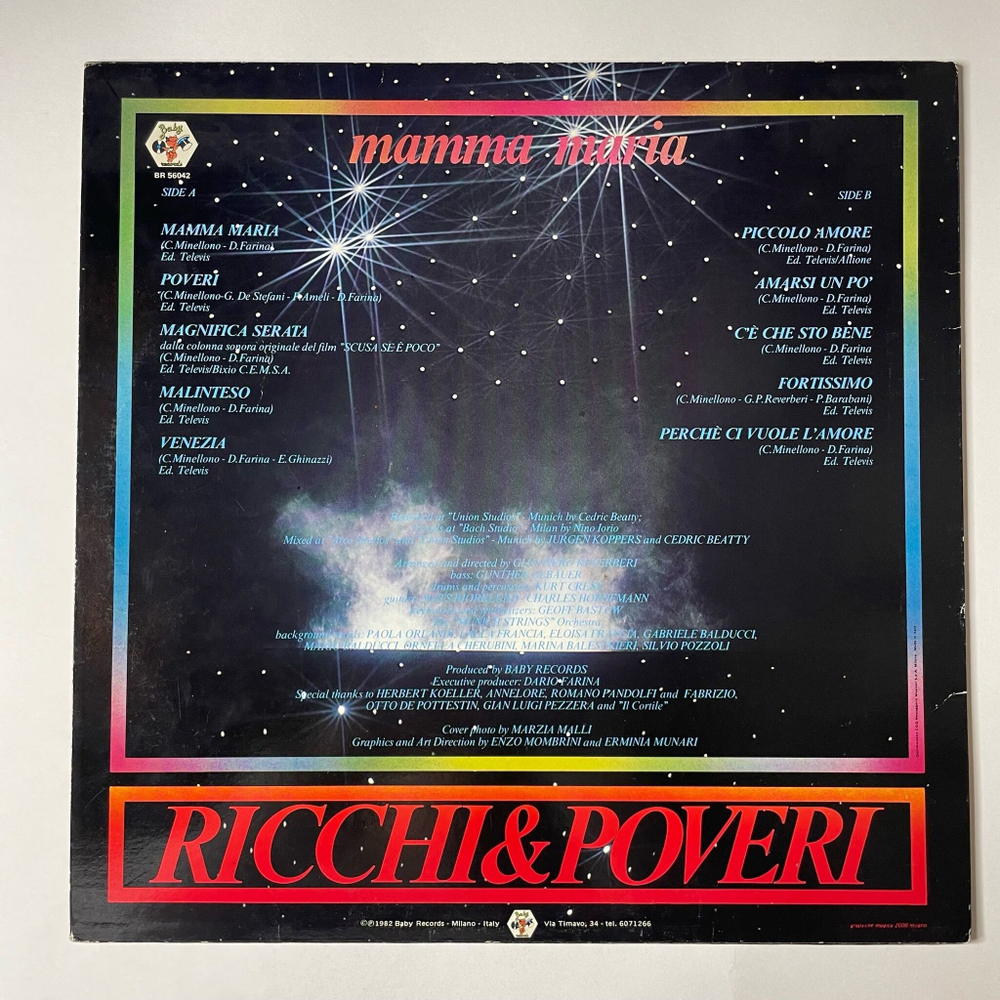 Винтажная виниловая пластинка LP Ricchi and Poveri Богатые и Бедные Mamma Maria (Italy 1982) Fortissimo
