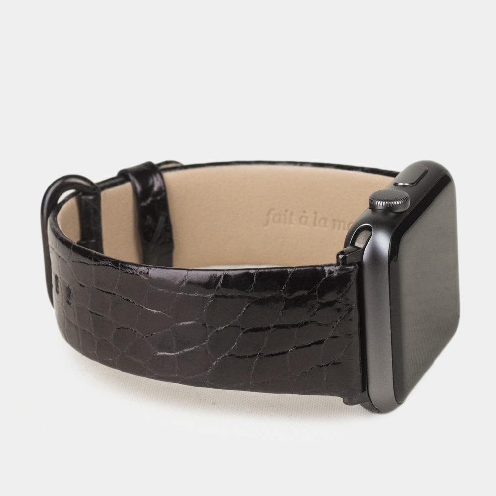 Ремешок для Apple Watch 42/44mm Classic из лаковой кожи аллигатора цвета черный