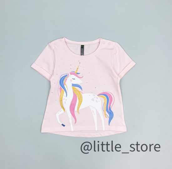 Футболка "Единороги в цветах" хлопковая, светло-розовая