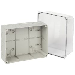 Распаячная коробка ЭРА KORvpk-240-195-165 ОП серая 240х195х165мм прозрачная крышка на винтах d25-3шт d32-2шт IP55