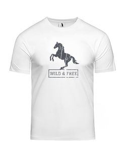 Футболка с лошадью Wild and free прямая белая с серым рисунком