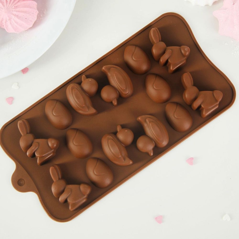 Форма для льда и шоколада Доляна «Зайцы, утки и яйца», 22×10,2×1,4 см, 14 ячеек