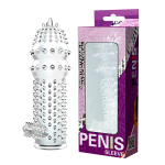 Прозрачная насадка на пенис 12,8см с шипами и стимулятором клитора Baile Sleeve BI-010045C