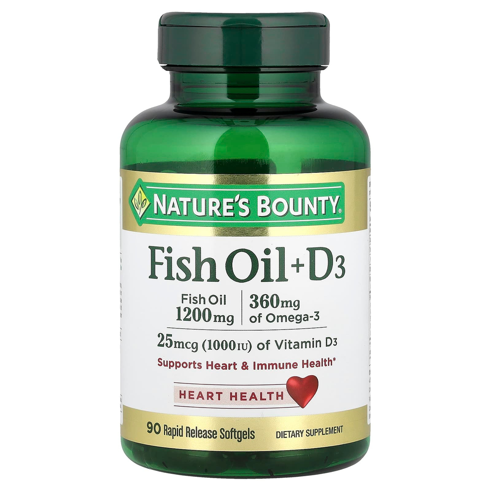 Nature's Bounty, Рыбий жир + D3, 90 быстро высвобождаемых мягких капсул