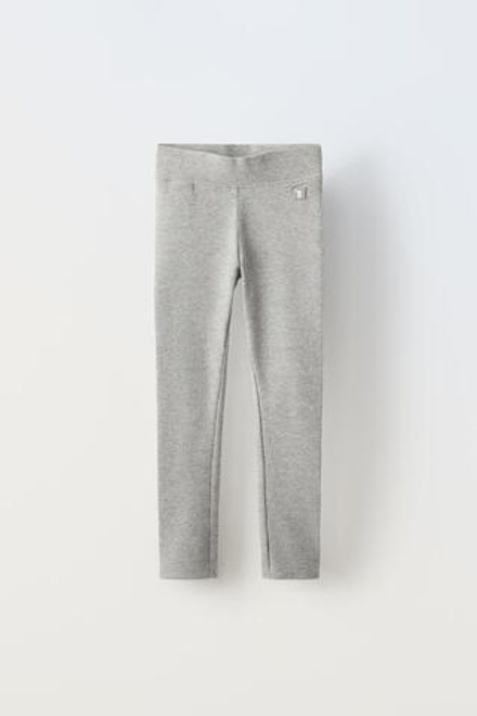 ZARA ЛЕГИНСЫ В РУБЧИК С НАШИВКОЙ, СЕРЫЙ С МЕЛАНЖЕВЫМ ЭФФЕКТОМ