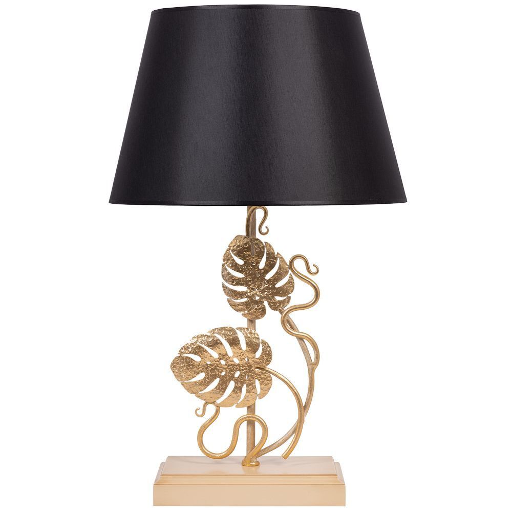 Настольная лампа Monstera Deliciosa (Монстера) Айвори Мраморное золото с абажуром Сити Черный