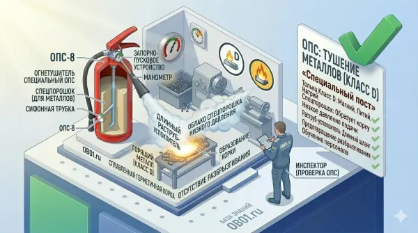 Огнетушители ОПС для тушения металлов (Класс D): виды и нормы