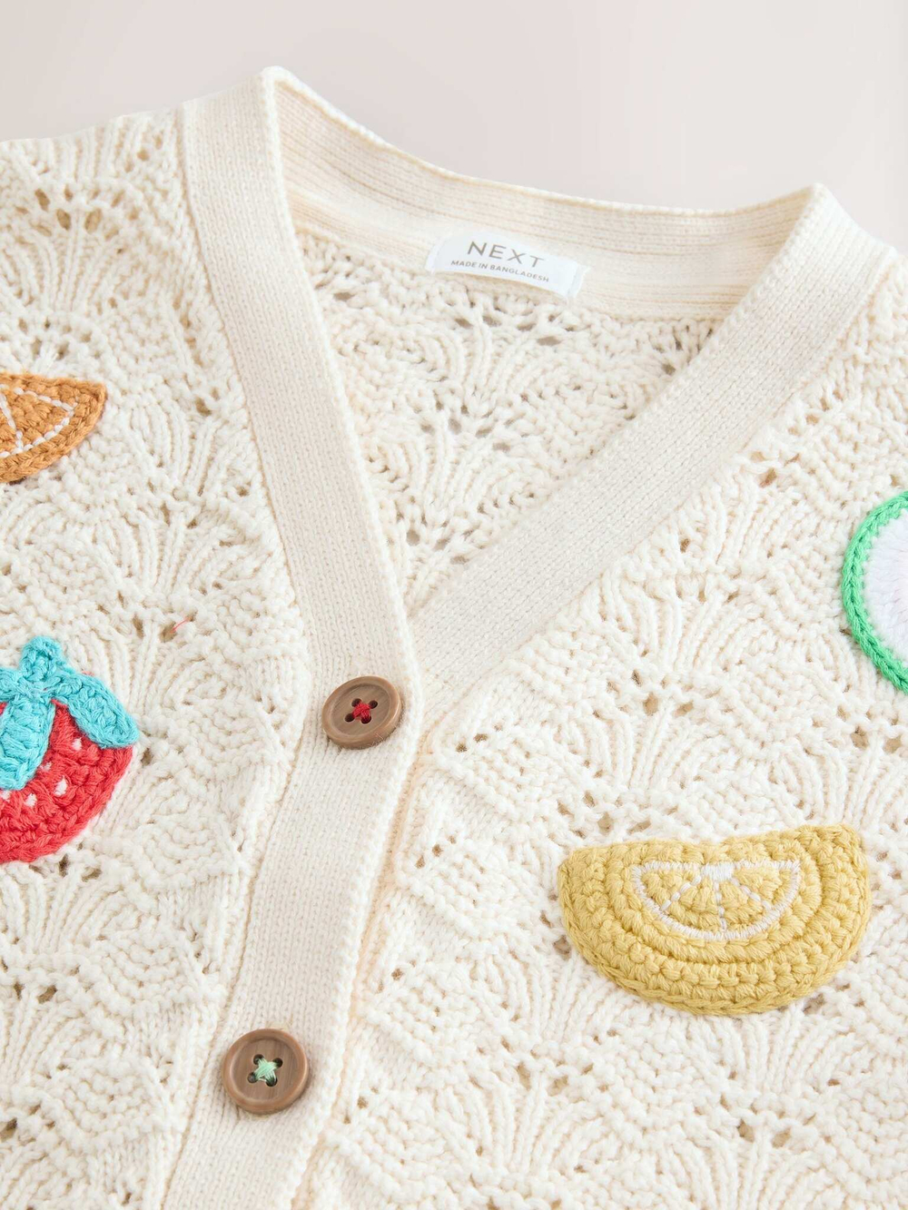 Кардиган вязаный с вышивкой для девочки Next AB6-929, Кремовый