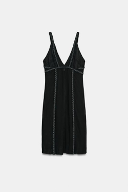 ZARA ПЛАТЬЕ ZW С ВЫШИВКОЙ И БУСИНАМИ, ЧЕРНЫЙ