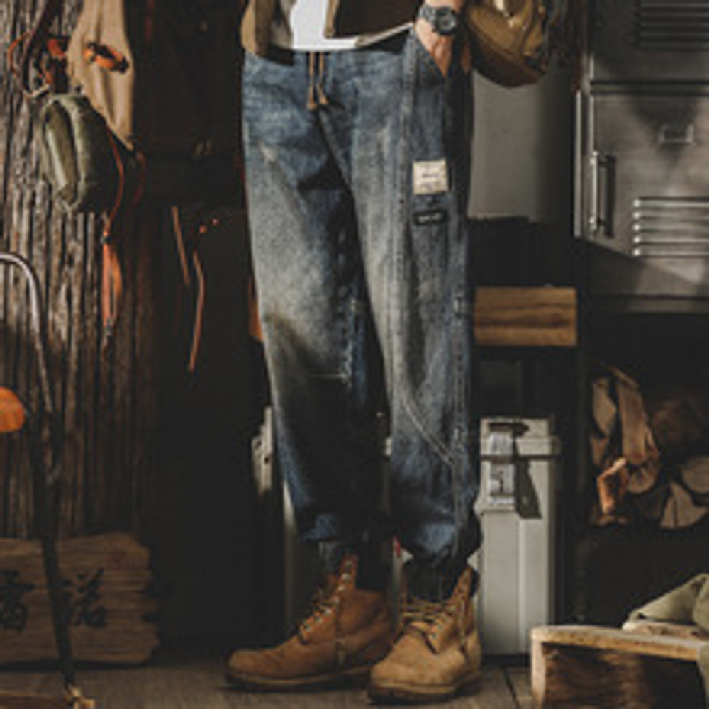 Мужские комбинезоны в американском стиле, весенне-осенние свободные джинсы больших размеров, мужские осенние повседневные брюки с широкими штанинами и завязками на щиколотке