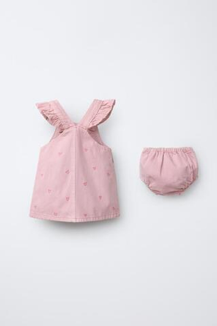 ZARA САРАФАН ИЗ САРЖИ, ТРУСЫ С СЕРДЕЧКАМИ, РОЗОВЫЙ