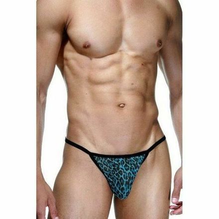 Мужские трусы тонги бирюзовые с леопардовым принтом LaBlinque LB15357