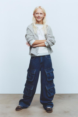 ZARA ДЖИНСЫ WIDE LEG С КАРМАНАМИ, СИНИЙ