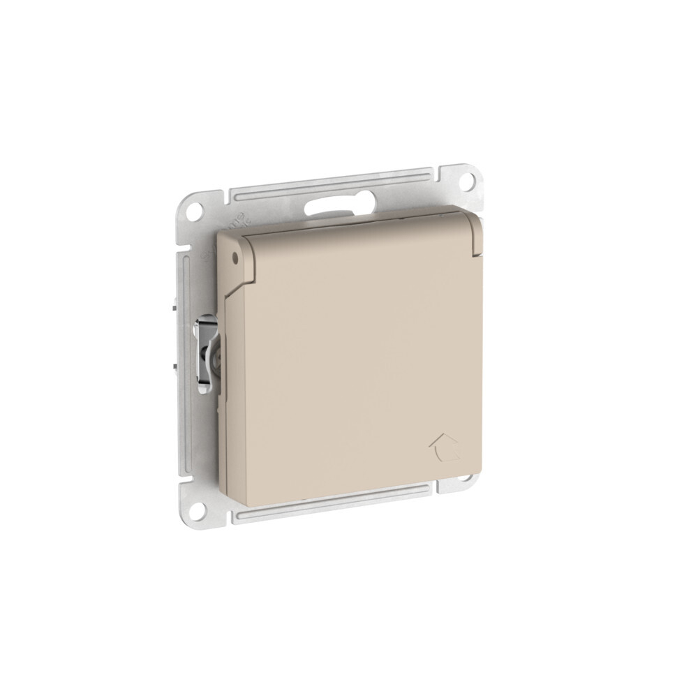 ATLASDESIGN РОЗЕТКА с заземл. со шторк. с крышкой, 16А,IP20,мех., быстрозажим. клем., ПЕСОЧНЫЙ