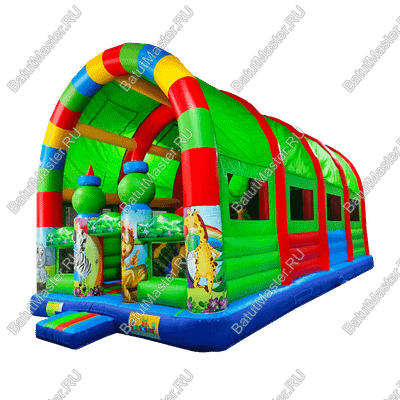 Надувной батут "Страна Сафария" с крышей и высокими горками,зеленый, 11*6*6