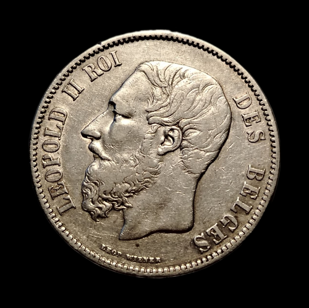 Монета Бельгии 5 франков 1869 год "Леопольд II"