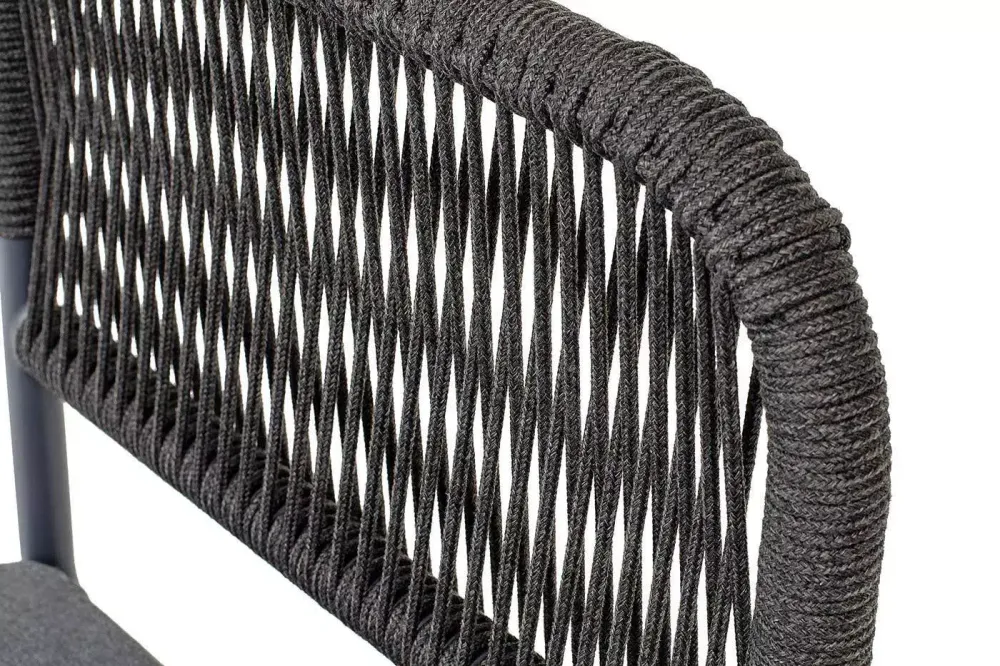 "Нуар" стул плетеный из роупа, каркас алюминий темно-серый (RAL7024) муар, роуп темно-серый круглый, ткань темно-серая 027