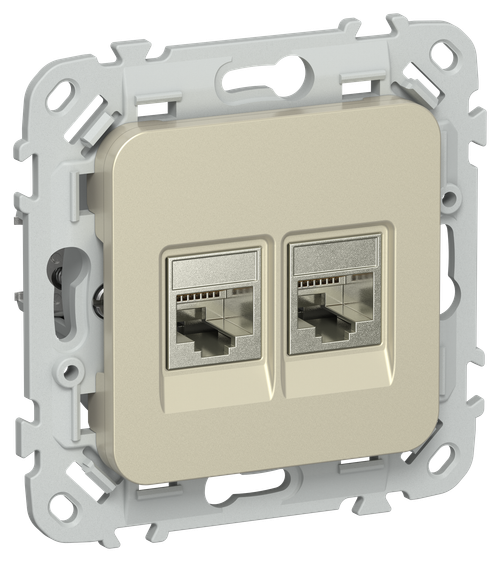 FLITE Розетка 2-местная RJ45/RJ11 категория 6/3 STP РКТ6/3-2-1-ФлШ шампань IEK