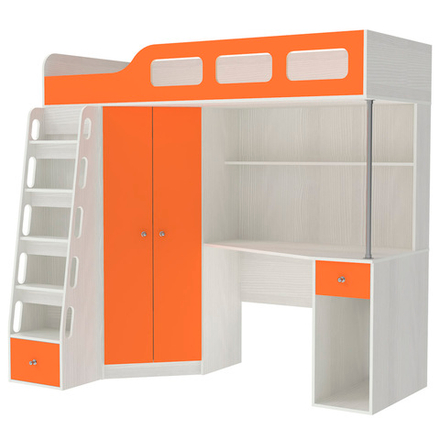 Кровать-чердак КарИВи Астра 7 Белое Дерево Оранжевый