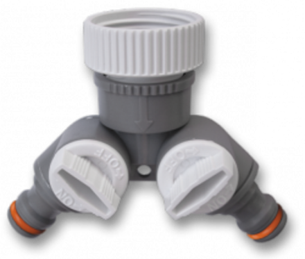 Тройник с двумя кранами и штуцерами под быстросъем