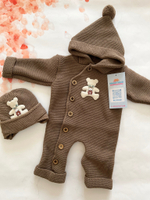 Костюм вязаный на выписку "АйШах - Мишки" (Комбинезон + Шапка) (Цвет: Фиолетовый)