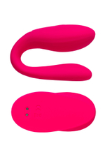 Розовый вибратор для пар Prawno с пультом ДУ (Цвет: розовый)