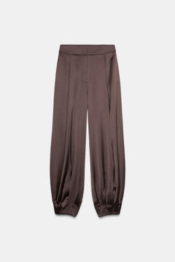 ZARA БРЮКИ-БАГГИ ИЗ АТЛАСНОЙ ТКАНИ, КОРИЧНЕВЫЙ