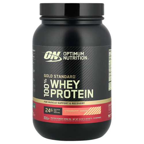 Optimum Nutrition, Gold Standard, 100 % Whey, банан с клубникой, 907 г (2 фунта)