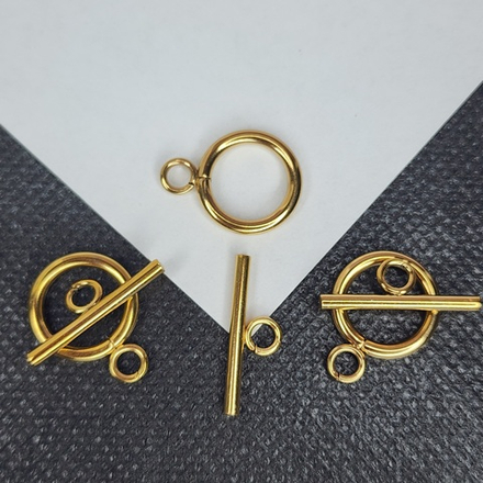 Замок тогл, сталь, 2я позолота, 14мм, цена за 1 набор (кольцо + палочка)