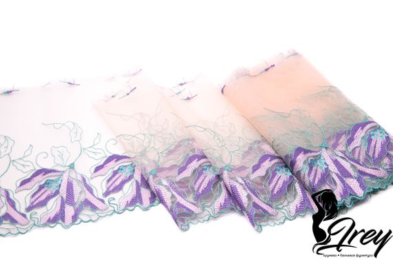 05-78 Вышивка на неэл. сетке 20 см, телесный/ментол/сирень (левая)