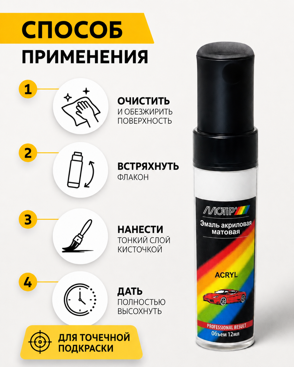 MOTiP Эмаль акриловая черная матовая 12мл