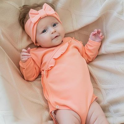 Long-sleeved kimono bodysuit with ruffles 3-18 months - Flamingo