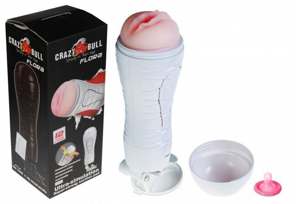 Перезаряжаемый мастурбатор-вагина с регулировкой угла наклона FLORA (12 режимов) (Цвет: белый с телесным)