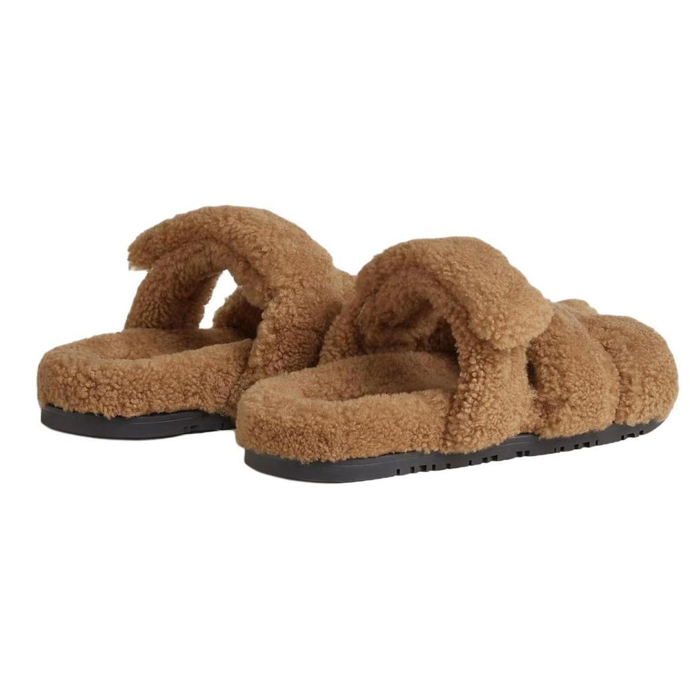 Hermes Chypre suede comfortable casual one-word slippers women's brown, H222196Z 1J