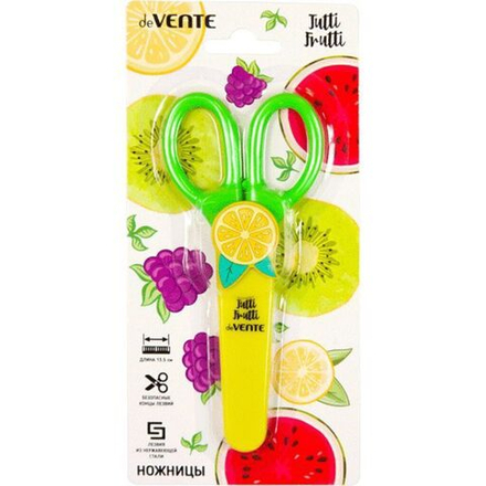 Ножницы детские "deVENTE. Tutti-Frutti. Lemon"  13,5см, пластик.кольца , защит.футл,блистер