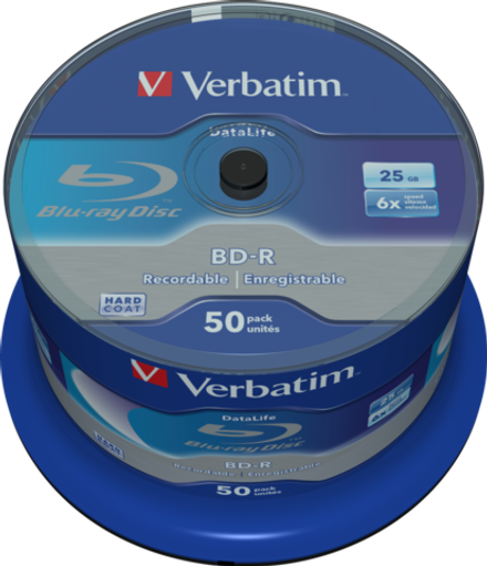 Оптический диск Verbatim BD-R SL 25GB 6X Datalife, Spindle, 50 шт
