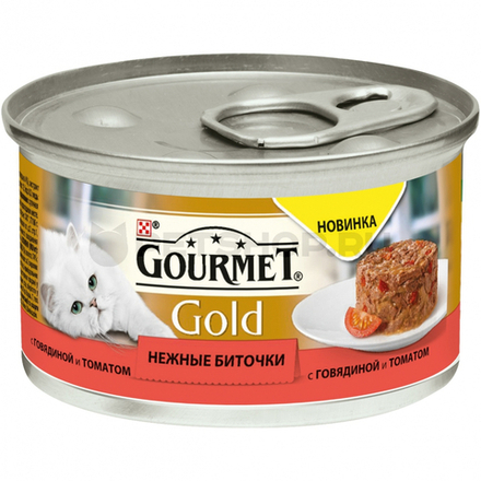 Влажный корм Gourmet Gold Нежные биточки говядина и томат 85 гр