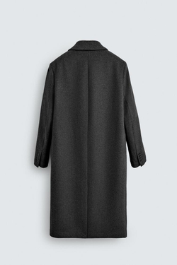 ZARA ДВУБОРТНОЕ ПАЛЬТО ИЗ СМЕСОВОЙ ШЕРСТИ, СЕРЫЙ МЕЛАНЖ
