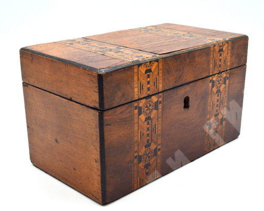 Шкатулка для чая викторианской эпохи. Танбриджская деревянная инкрустация.Великобритания. 1870 г.