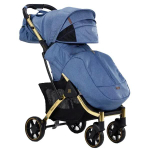 Коляска прогулочная Babalo 2022 Синий текстиль на золотой раме с сумкой
