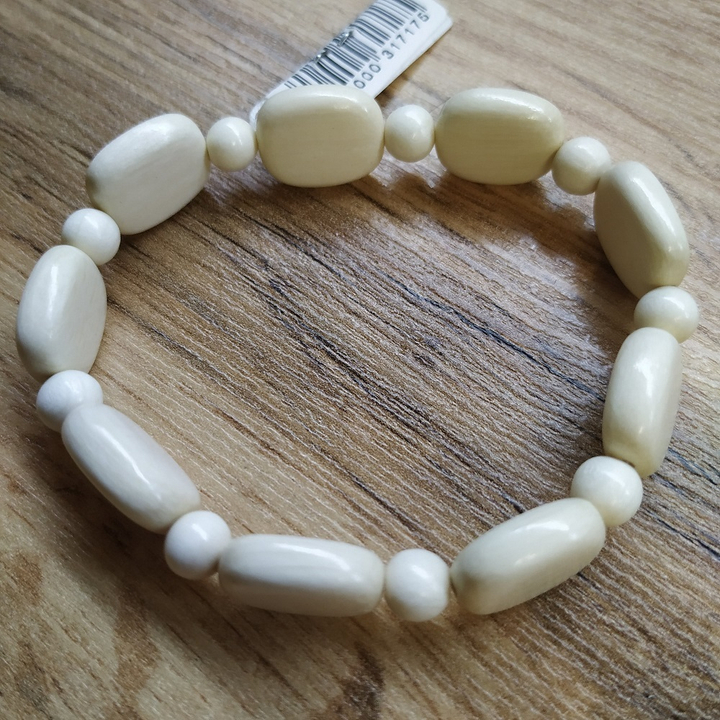 Браслет Камешки, дерево, цвет молочный, ширина 1,3 см