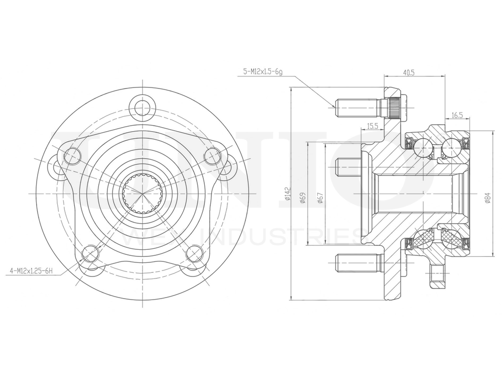 Ступица передняя (без ABS) UNIO HUB-20089