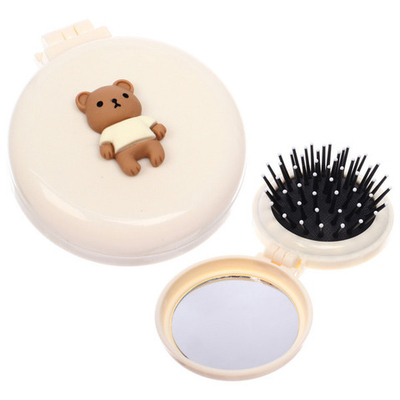 Расчёска массажная складная с зеркалом «БАМБИ БУМ», цвет капучино, d-6.5см (пакет с подвесом)