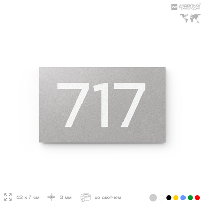 Номер на дверь 717, табличка на дверь для офиса, квартиры, кабинета, аудитории, склада, серая 120х70 мм, Айдентика Технолоджи