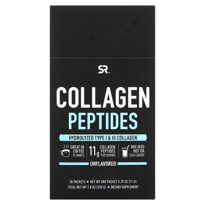 Коллагеновые пептиды, без вкусовых добавок, Collagen Peptides, Sports Research (20 пак по 11 г)