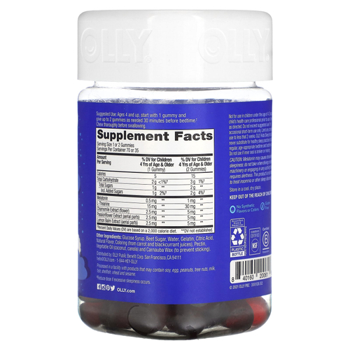 OLLY, детские жевательные таблетки для сна, со вкусом малины, 70 жевательных таблеток